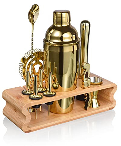 Esmula - Set di shaker da cocktail, 750 ml, 12 pezzi, in acciaio inox, idea regalo per uomini, donne, amici, per la casa, con ricettario per cocktail