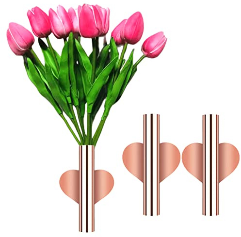 2 Pcs Gold Wall Decor, Plant Wall Vase Metal Tube Decoration Holder Used to Display Dried Flowers, Fake Flowers, Also Suitable for Gravestone Memorial Decoration (Heart-Shaped Rose Gold)