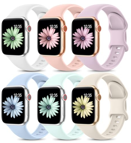 Higgs 6 st armband kompatibelt med Apple Watch Band 44mm 42mm 45mm Ultra 49mm Kvinnor och Män, Sportband Mjuk Silikon för iWatch Series (OS) 8 7 6 5 4 3 2 1, Starlight