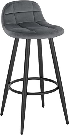 WOLTU Barhocker, Barstuhl, gepolsterter Küchenhocker, mit Samtbezug, Rückenlehne und Fußstütze, Design Hocker, Tresenhocker, Thekenhocker, Sitzhöhe 70 cm, Dunkelgrau BH364dgr-1