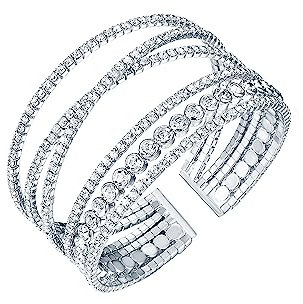 Dochais Modeschmuck Tennis Strass Armband, 5A Zirkonia, Hochzeit Breite Stretch-Manschette für Damen Frauen, Glitzernd (Silber)