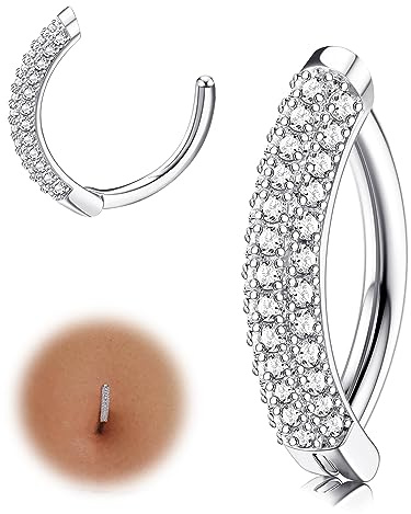 JeryWe Clicker Piercing Nombril Anneaux pour Femmes 14G Acier Inoxydable Anneau De Nombril CZ Courbé Inversé Anneau de Barbell Corps Piercing Bijouxviolet