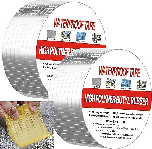 Nastro Butilico Sigillante Impermeabile Nastro Adesivo Impermeabile Nastro Telato 2pcs Nastro Alluminio Adesivo per Perdite Sul Tetto Fessurazioni Superficiali Rottura Del Tubo (5 * 5)