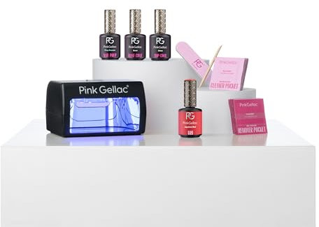 Pink Gellac Dashing Glace Gelnägel Starterset mit LED-Lampe Schwarz, 1 Nude Farbe 15 ml, Top Coat Gel UV, Base Coat, Entferner und Cleaner - UV Nagellack Set mit Nail Prep