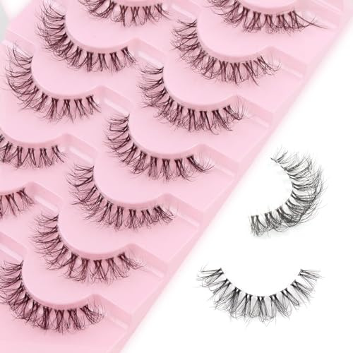 Parriparri Faux Cils Naturel Bande Transparente 7 Paires Faux Cils Duveteux Fake Lashes Fluffy Wispy False Eyelashes