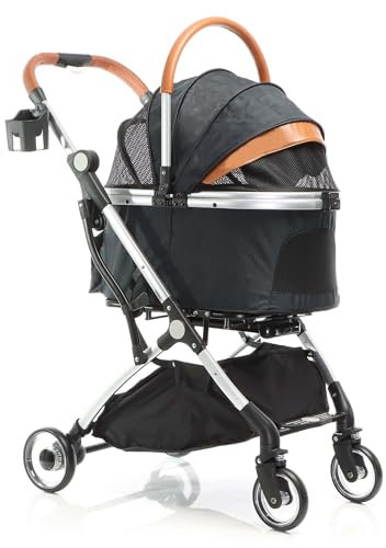Fudajo 2in1 Hundebuggy zusammenklappbar in schwarz, Hundewagen aus Aluminium mit Abnehmbarer Hundetragetasche, für kleine bis mittlere Hunde und Katzen