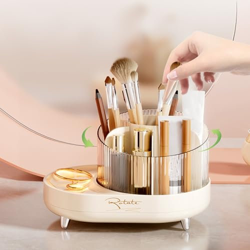 KKC Pinsel Organizer Drehbarer, Schminkorganizer Bad, 360° Kosmetikregal Kosmetik Organizers für Zimmer Decor Frisiertisch,Schlafzimmer,Badezimmer.