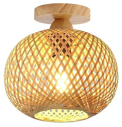 YIKEGE LICHT Vintage Boho Rattan Lampe Holz Deckenleuchte Hängelampe Lampenschirm Bambus Deckenlampe Badlampe Badezimmerlampe Wandlampe E27 Deckenleuchten für das Bad Küche Schlafzimmer Flur Keller
