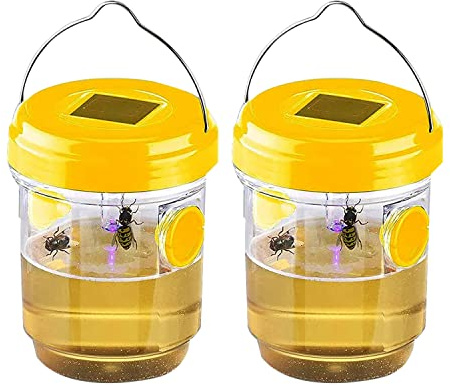 iFutniew 2-pack sol-getingfälla utomhushängning, getingcather hängande med ljus för gula jackor, hornets, bi, getingfällor