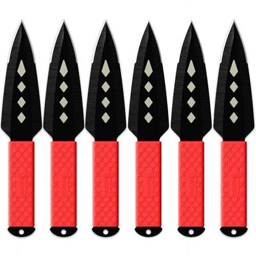 NedFoss KUNA Throwing Knives 6Pack, 10 Length, 0.2 Thickness, Full Tang Throwing Knife Set w/Inovative TPR Rubber Wrapped Handle, All-in-one Sheath for Recreation and Competition
