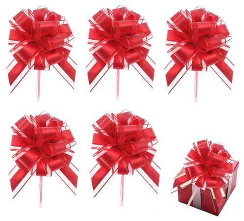 Rakiuty Fiocco di Decorazione Natale,Natale Fiocchi Regalo,Fiocchi Regalo Grandi,Fiocchi Decorativi,Fiocchi Regalo di Nozze,Fiocco Decorazione Farfalla Nastro Regalo per Natale,Feste,5 Pezzi (Rosso)