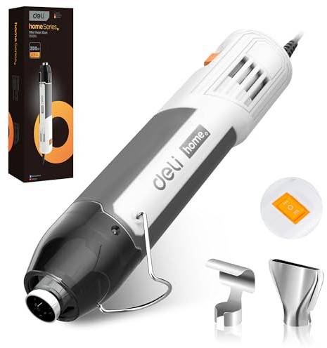 DELI Mini Heat Gun, 350W Dual Temp 500℉/842℉ (260℃/450℃) with Reflector & Extra Nozzles, 6 FT Cable, Overload Protection – for Crafting, Vinyl Wrap, Epoxy, Resin, Shrink Tubing