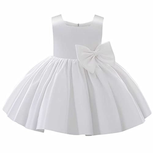 Fiore ragazza Bowknot Tutu Vestito per Bambini Bambino Matrimonio Damigella d'onore Festa di Compleanno Abiti Formali Bambino Primo Battesimo Abito Da Battesimo Su Calzini Con Fiocchi, bianco, 12-13