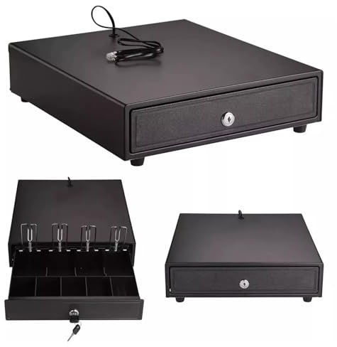 Electronic Cash Drawer with Lock, 4 Bill 5 Coin Till for POS System | Fixed Insert, Compact Register Drawer, Suitable for Bar Coffee Shop Restaurant and Retail