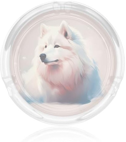 Posacenere rotondo in vetro bianco a forma di lupo con base antiscivolo, per casa, ufficio o esterno