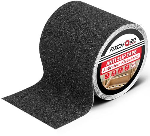 FIXCHORD Halkfri självhäftande tejp för trappsteg, 5mx100mm halkfria tejpen för inom-/utomhusbruk, halkskyddstejp, halkfria remsor för trappor & ramper, vattentät höggrepp, 80 korn, svart