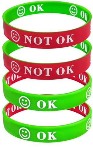 Solbrezeni 4 Pcs Emotions Resources, Emotion Bracelet, Wrist Bands, Funny Silicone Bracelet, for Men Women Education Party Supplies(Green and Red)
