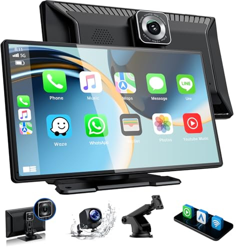 Volam Carplay Car Stereo for AppIe Car Play Android Auto 9 inch Carplay Screen for Car with Dashcam Front&Backup 2.5K+1080P with GPS-Navigation/Mirror Link/Voice Assistant/64GB TF/Bluetooth/AUX/FM