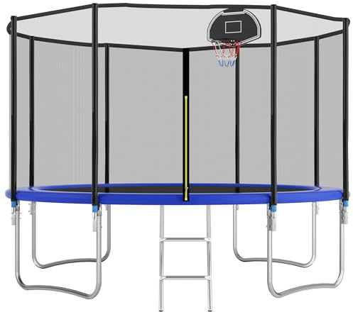 Trampolino da giardino 366 cm con rete di sicurezza e resistente alle intemperie, trampolino da esterno per bambini dai 3 anni in su, adulti, portata 150 kg, facile da montare per giardino e fitness