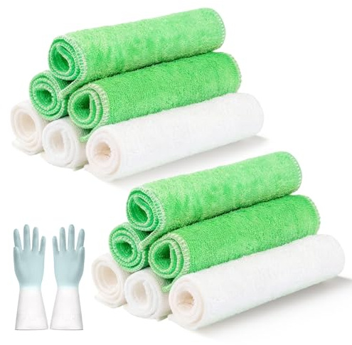 DHSWNNG 12 panni in bambù, 23 x 18 cm, per la pulizia con guanti per la casa, panni per la pulizia della cucina, altamente assorbenti, lavabili, a doppio strato, per cucina, casa e bagno