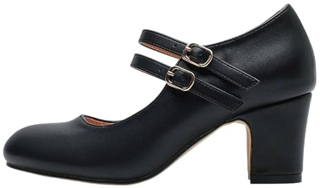 Scarpe alte da donna, eleganti e comode, per costume tradizionale Dirndl, Oktoberfest, con cinturini, tacco a blocco, scarpe con tacco alto, scarpe da matrimonio, da ballo, Nero , 42 EU