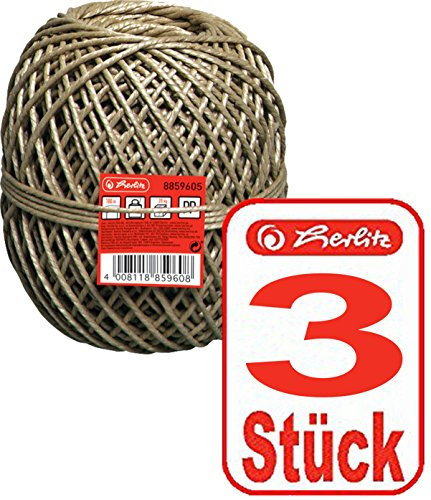 Herlitz 8859605 Bindfaden 100 m, Reißkraft 45 kg, Tragfähigkeit 20 kg, braun (3 Knäuel = 3X 100 Meter)