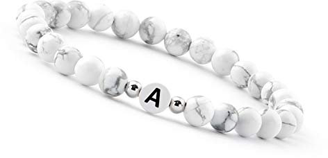 GD GOOD.designs Pärchen Armband mit Buchstaben A | Partnerarmband aus Howlith Perlen (Buchstabe A)