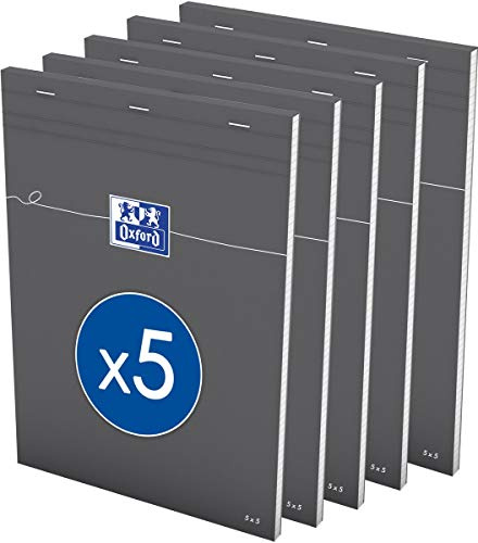 OXFORD Set med 5 st sedlar orange A4 för små rutor 5 mm, 80 ark, häftad, belagd grå