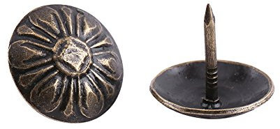 Akozon Antik Dekor Nägel,100 stück Vintage Bronze Polsterung Nägel Bronze Metall Tags DIY Dekorative Möbel Ziernägel Möbel Sofa Schuh Tür Dekorative Tack Stud set(Chrysanthemum green bronze 16*15mm)