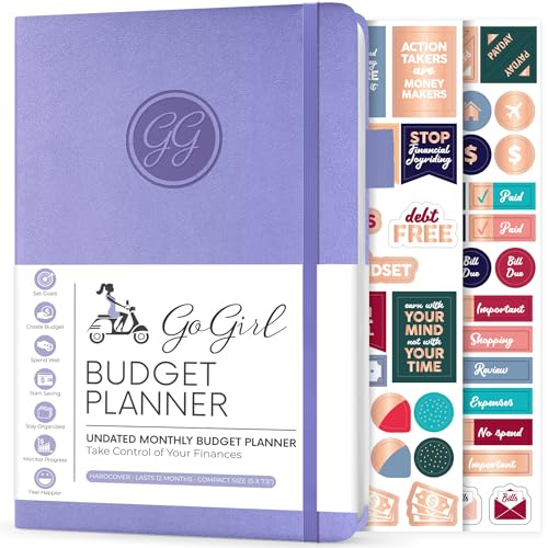 GoGirl Planificateur de Budget - Planificateur Financier Mensuel Agenda Livre de Budget. Journal de Suivi des Dépenses pour Contrôler votre Argent. Non Daté - 13.5x19cm, Durée de Vie 1 An - Lavande