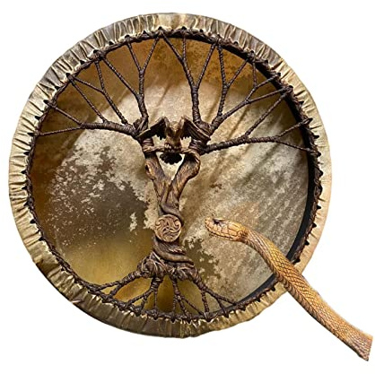 Niktule Tambor Chamán Árbol de la Vida Siberiano - Hecho a Mano Con Baqueta, Marco de Madera y Diseño de Decoración Para Música Espiritual