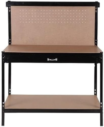 Megashopitalia Banco da Lavoro Officina Garage in Acciaio MDF Utensili Chiavi con Parete Attrezzi Cassetto Mensola, Nero, XL