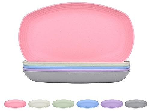 JSYMJSY Teller Set Kunststoff, 6Teilig 29.5cm Oval Speiseteller Bruchfest, Essteller Plastik Mehrweg, Sicher & Leicht Plate für Esszimmer RV Party Picknick Camping, Mikrowellenfest, Bunt
