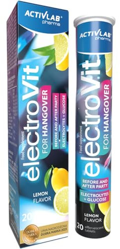 Activlab ElectroVit GEGEN KATER – Post-Party-Unterstützung mit Glukose, Elektrolyten und Pflanzenextrakten, 20 Brausetabletten, Zitronengeschmack, Natrium, Kalium, Zink, Magnesium, B6, Vitamin C