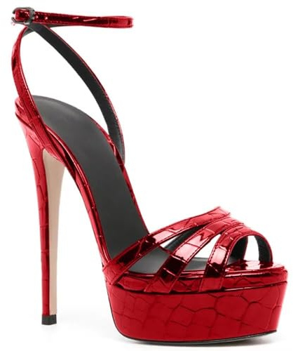 CHMILE CHAU Zapato Tacones Elegantes Sandalias Mujer-Stiletto-Sexy Tacón Aguja-Puntera Redonda-Fiesta-Lujo Sandalias Moda Mujer Tacón-Plataforma 9-CHC-32, 9 Rojo, 37.5 EU
