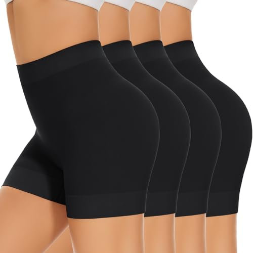 SIMIYA Radlerhose Damen Kurze Shorts Unter Kleid Rock Anti Scheuern Hotpants Kurze Leggings Damen Boxershorts Bequem Elastisch Unterhosen für den Alltag 4er Pack,Schwarz,M