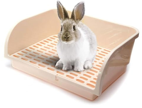 Oncpcare Super große Kaninchentoilette, kleine Tiertoilette, quadratisch, Kaninchentoilette, Meerschweinchentoilette, Haustiertoilette, Chinchilla, Töpfchentrainer (Beige)