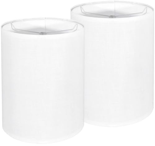 Tall Lamp Shades Set of 2, 10 Top X 10 Bottom X 13 High Large Drum Lampshades for Table Lamps Floor Lamp, White Line Fabric Lamp Shades, Easy Assembly Replacement Lampshades