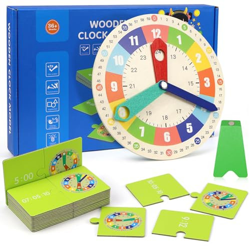 WPPQWP Lernuhr Kinder, Frühes Uhr Lernen, Lernspiel Uhr, Lernuhren für Kleinkinder, Pädagogisches Spielzeug, Montessori Uhr Lernen (15 Doppelseitige Stundenplankarten)