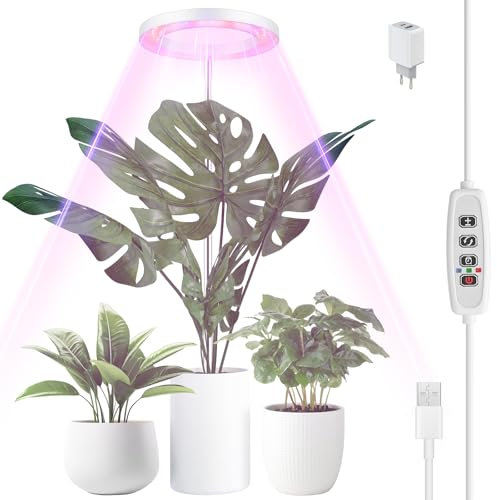 Euakee Lampe Plante, LED Lampe de Croissance à Spectre Complet, 30-155 cm Hauteur Réglable avec 70 LEDs, avec Minuterie 3/9/12h, 10 Luminosité, 3 Modes Lumière, pour Plantes D'intérieur (Blanc)
