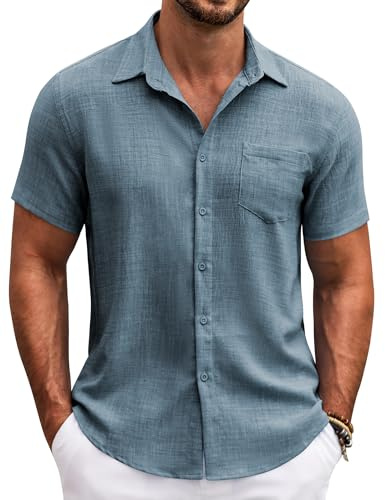 COOFANDY Chemise Homme Manches Courtes Été Loisirs Chemises Hommes Légère Plage Regular Fit Chemise avec Poche Poitrine