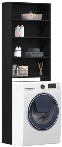 vidaXL Armadio per Lavatrice Rovere Nero 64 x 24 x 190 cm, Mobile per Lavanderia, Armadio Utility Moderno, Organizzatore Salvaspazio per Casa