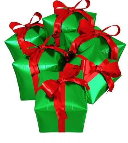 Green Gift Box Balloons, 6Pcs 22Inch 4D Square Aluminum Foil Balloons, Inflatable Cube Balloon for Birthday Christmas Anniversary Baby Shower Wedding Party Decorations