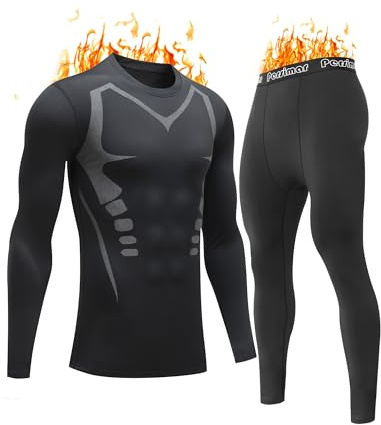 Men's Thermal Underwear Set Heated Base Layer Top & Bottom with Fleece Lined, Moisture Wicking Warm Long Johns for Cold Weather Hunting, Skiing