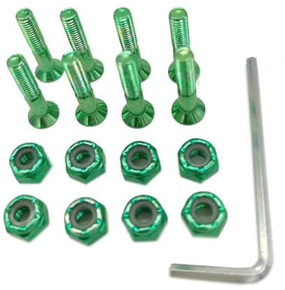 Lot complet de 8 vis pour skateboard 1 en acier carbone moyen avec écrou et clé (vert)