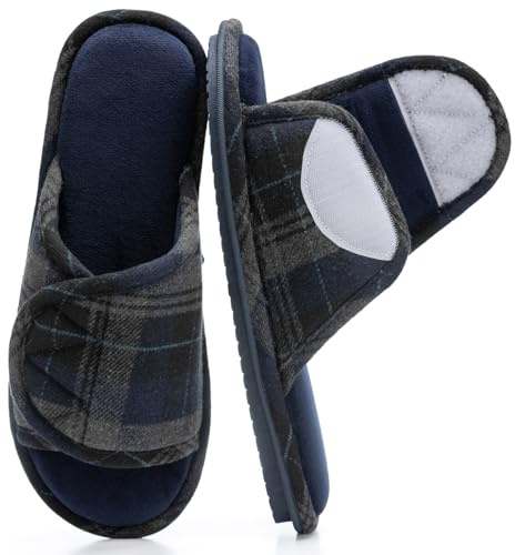 GOEWY Adjustable Open-Toe Mens Slippers Memory Foam House Slippers with Non-Slip Soles Indoor and Outdoor Shoes Gifts for Men Him Dad
