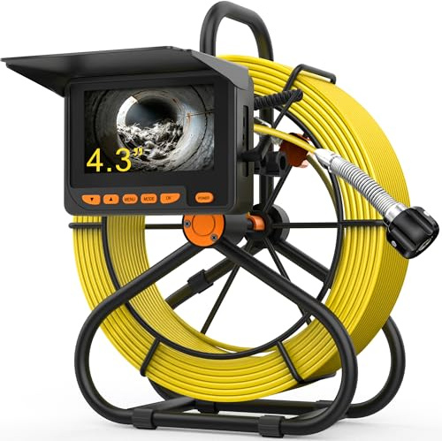 Cámara de Alcantarillado 30m, Cámara de Inspección de Tuberías 4,3'' Cámara de Tubo 1200TVL Plomería Snake Cámara con DVR, Cámara Endoscópica con 8500mAh Batería 6 Luces LED