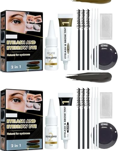 Kit de Tinte para Pestañas y Cejas, 2 en 1, Rápido, Fácil, Resistente al Agua, de Larga Duración para Cabello Grueso