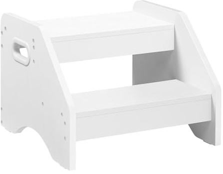 HOOBRO Scaletta a 2 Gradini Bambini, Sgabello Bambini con Maniglie e Tappetini Antiscivolo, Scaletta Bambini in Legno per 3-8 Anni, Portata 30 kg, per Cameretta, Soggiorno, Cucina, Bianco EWT28JD01
