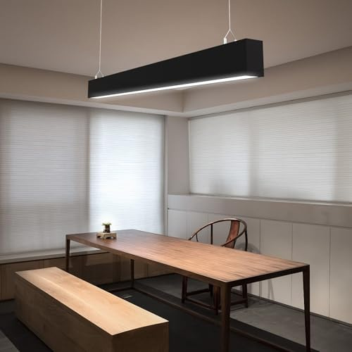 Genérico Lámpara de Techo LED Moderna 150cm, Lámpara Lineal Colgante Negro, 60W 3000K Luz Cálida, para Cocina Baño Salón Dormitorio Oficina Pasillo Iluminación Empotrada (Negra, 1500mm, 4000K)